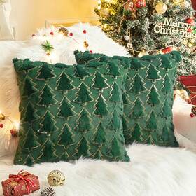 Cq0115-a Knagsfa 40x40 Christmas Throw Pillow Covers 16 X Inch Set Of 2 Green Tree Wit