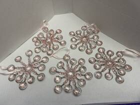 Kockuu 708257033825 5 Vintage Snowflakes-christmas Decorations Ornaments Pink Faceted Bead Wire