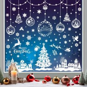 Clings-01 Kocovimi Christmas Window Clings 244pcs Reusable Double Sided Xmas Snowflake C
