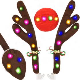 Kooboe 445020610618 Car Reindeer Antlers And Nose Decorations Christmas Kit With L