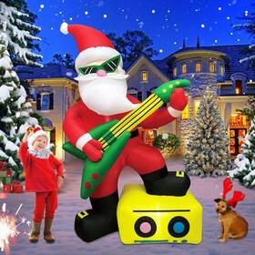 Kooy 744110669336 6ft Christmas Inflatable Santa Claus Outdoor Decorations Guitar Blow
