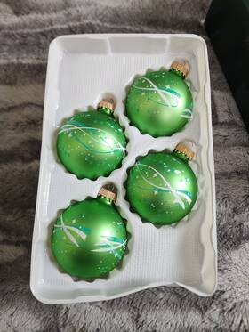 Krebs 024762015348 Christmas Ornaments Baubles Green Glass Glitter Swirl Holiday Set Of 4