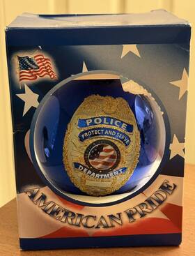 Krebs 024762729993 Police Department Ornament Blue Glass Ball Protect And Serve Christmas