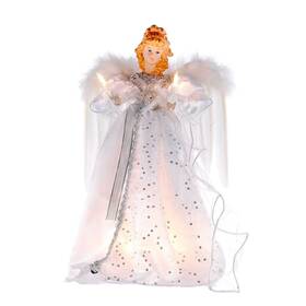 10838260 Ksa 14 Inch Ice Palace Lighted White And Silver Angel Christmas Tree Topper - Clear