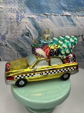 Kurt Adler 086131185700 Noble Gems Nyc New York Checker Cab Taxi Ornament Christmas Tree Glass