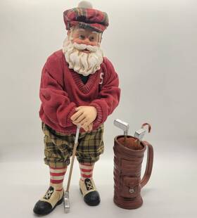 Kurt Adler 086131246562 Fabriche Santa Golf Player Christmas Figurine On The Green 10 Inch