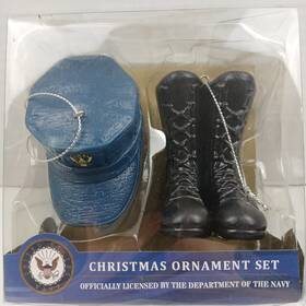Kurt Adler 086131307782 U.s Military Navy Christmas Ornaments Black Boots And Cover Blue Cap New