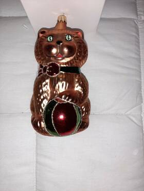 Kurt Adler 086131419935 S. Kringle Glass Christmas Ornament 5 Inch Kitty Cat Boxed