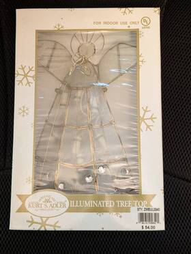Kurt Adler 086131458521 9.5 Inch Lighted Angel With Trumpet Capiz Shell Christmas Tree Topper Nib