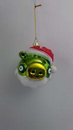 Kurt Adler 086131502026 Angry Birds Glass Christmas Ornament Green Pig
