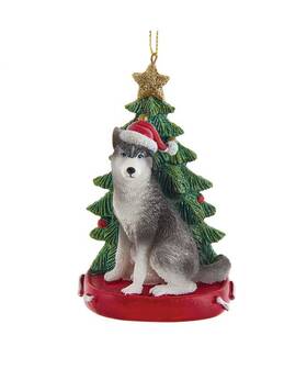 C7954hu Kurt Adler 086131509018 Siberian Husky With Christmas Tree Ornament W