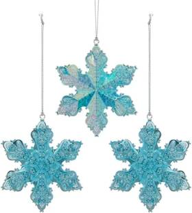 Kurt Adler 086131636950 Plastic Christmas Ornaments Turquoise Snowflake Pack Of 3