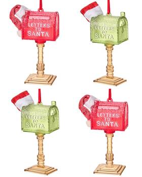 Kurt Adler 30509711250000 4pc Mailboxes With Santa Hat Christmas Ornaments Multicolor