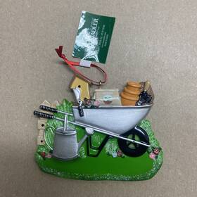 A2131 Kurt Adler Ornament Gardeners Wheelbarrow With Supplies Wafer Style Christmas