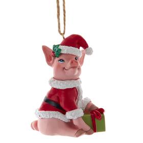 A2413-pig Kurt Adler Christmas Farm Santa Pig Or Cow Ornament A2413