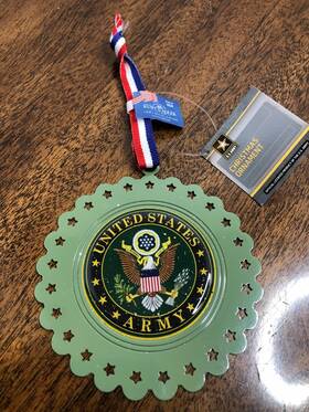 Am9201 Kurt Adler New With Tags 3.5 Inch Round Green Army Metal Christmas Ornament