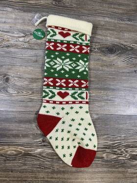 B0673 Kurt Adler Nwt 22 Inch Christmas Knit Stockings Red Ivory Green Snowflake Holiday