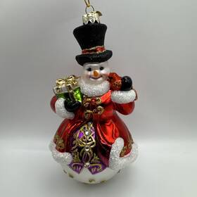 Kurt Adler Bell0014 Bellissimo Glass Snowman Cardinal Christmas Holiday Ornament With Box