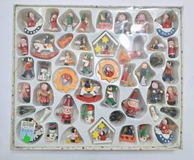 C0719 Kurt Adler Petite Treasures Wooden Mini Christmas Ornament Set 48 Pieces Vintage