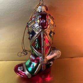 C1715 Kurt Adler Noble Gems Red Cowboy Boot Glass Hand Blown Christmas Ornament