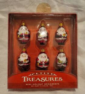 C2308 Kurt Adler Christmas Santa Claus Petite Treasures Miniature Ornaments Set With Box