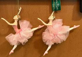 C8887 Kurt Adler Pink Ballerinas Leaping Christmas Ornaments Set 2