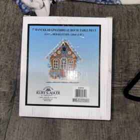 D3016 Kurt Adler Led Hanukkah Gingerbread House Christmas Tablepiece Blue 7in