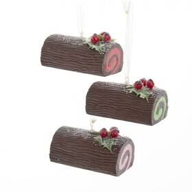 D4160 Kurt Adler Festive Yule Log Cakes Sweet Treats Christmas Holiday Ornaments Set Of 3