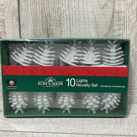 Dy-2000 Kurt Adler Vtg 10 Light White Glitter Pine Cone Indoor Christmas Set New