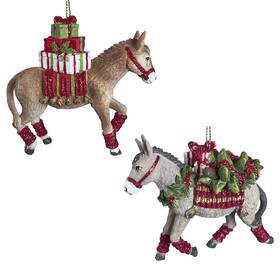 E0567 Kurt Adler Brown Grey Donkey Ornament With Gifts Christmas Resin #e0567