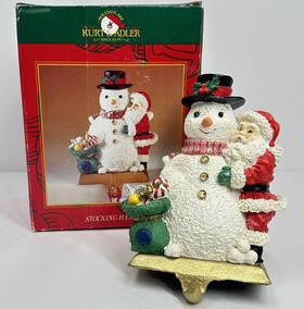 G100w Kurt Adler Stocking Hanger Santa Snowman Christmas Holiday Holder Iron Base