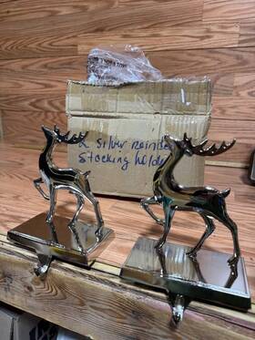 H1593-one Kurt Adler Silver Metal Reindeer Christmas Stocking Holder Set Of 2