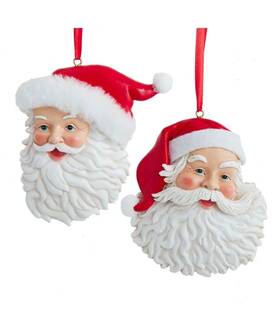 H5617-k111 Kurt Adler Fabric Hat Santa Head Flat Christmas Ornament Set H5617