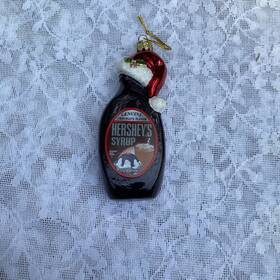 Hy0180 Kurt Adler 5 Inch Glass Hersheys Syrup Bottle With Santa Hat Christmas Ornament