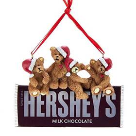 Hy0486 Kurt Adler Hersheys Bears On Hershey Chocolate Bar Resin Christmas Tree Ornament