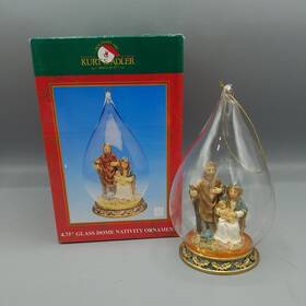 J0714 Kurt Adler Nativity Glass Dome Ornament 4.75 Inch Christmas Holy Family Vintage