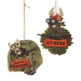 J8690 Kurt Adler Hunting Deer On The Hunt Welcome Hunters Christmas Holiday Ornaments Set Of 2