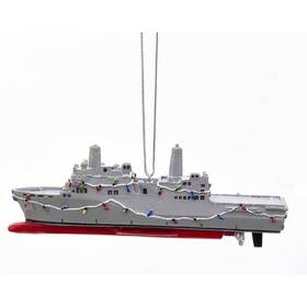 Na2163 Kurt Adler Resin Ornament Navy Ship With Christmas Lights 4.5 Inch