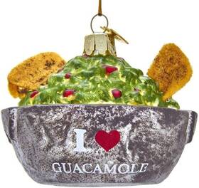 Nb1446 Kurt Adler Noble Gems Inch I Love Guacamole Glass Bowl Christmas Ornament New