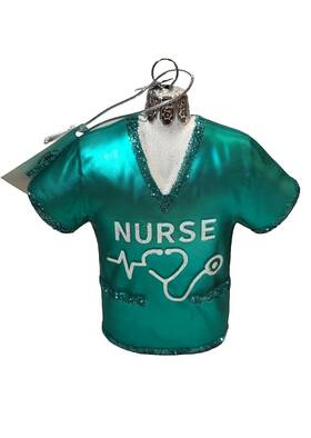 Nb1626 Kurt Adler Noble Gems Green Nurse Scrub Shirt Glass Christmas Tree Ornament