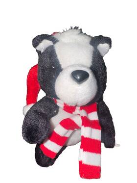 Pa-9133 Kurt Adler Skunk Plush Ornament Red Hat Candy Striped Scarf Holiday Christmas