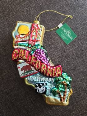 T0738 Kurt Adler State Of California Landmarks Outline Glass Christmas Tree Ornament New 6 Inch