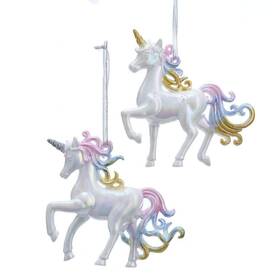 T2502 Kurt Adler Set Of 2 4in Iridescent Pastel Rainbow Unicorn Acrylic Christmas