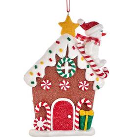 T3454-k16-snowman Kurt Adler Peppermint Gingerbread House Snowman Christmas Ornament T3454 Sweet Shoppe