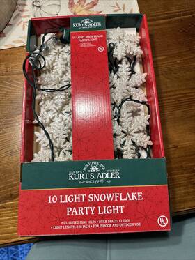 Ul0894 Kurt Adler Holiday White Snowflake Christmas Light String Set Of 10 Ln