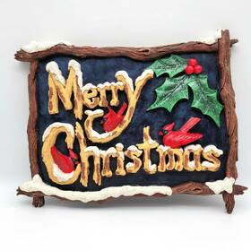 W3573 Kurt Adler S. Merry Christmas Cardinal And Holly Wall Hanging Plaque 11.5 Inch X 9
