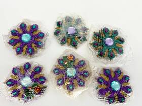 W6982 Kurt Adler Peacock Snowflake Ornaments Set Of 6 Glitter Plastic Christmas Decor