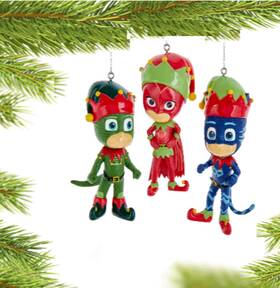 Zmpj1211 Kurt Adler Pj Masks Christmas Ornaments Catboy Owlette And Gekkoof In Elf Suits