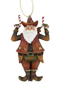 Orn71351 Kurt S Ader Gallarie Ii Texas Candy Cane Santa Resin Christmas Ornament Cowboy Western Nwt