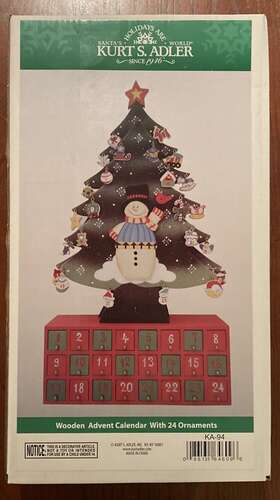 Kurt S. Adler 086131157912 Wooden Snowman Tree Advent Calendar With 24 Christmas Ornaments